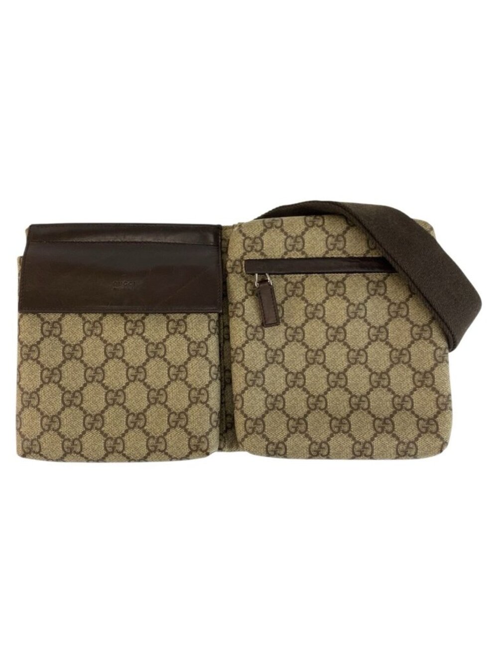 Gucci Brown Beige GG Supreme Canvas Leather Belt Bag Waist Pouch